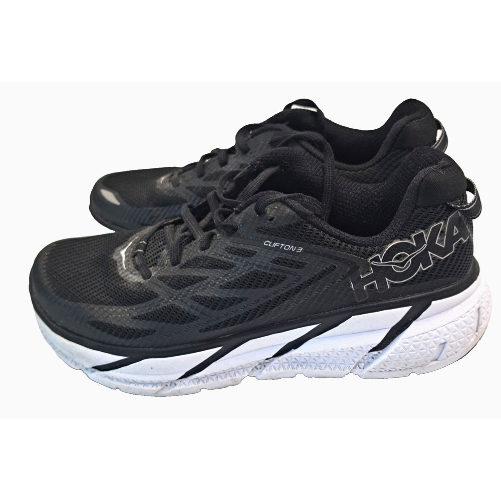 HOKA One One Clifton 3 Running Shoes Womens 8 Black White 10120465 BANT Sneakers